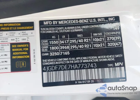 2017 Mercedes-Benz Gls 550 4Matic z USA, uszkodzony, nr VIN 4JGDF7DE7HA773743